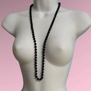 Black Glass Beads Necklace Over-The-Head Style